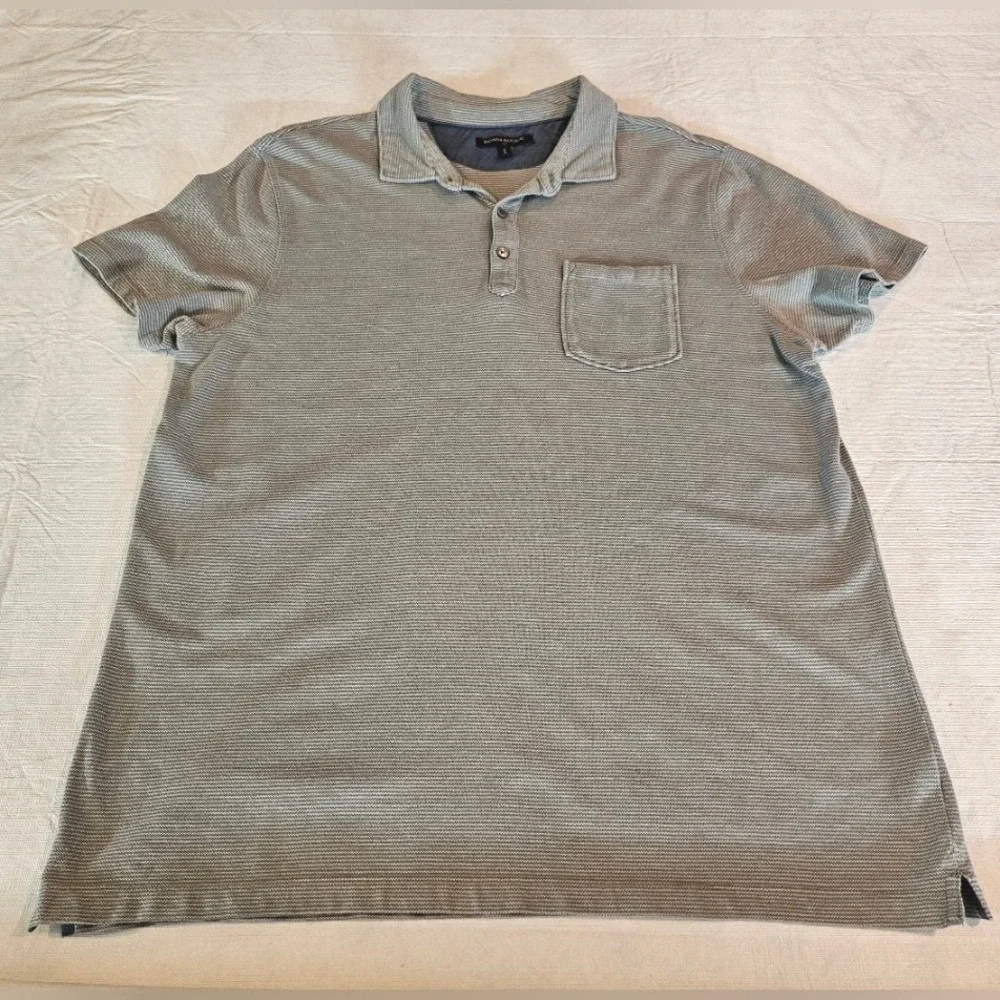 Banana Republic Mens Large‎ Gray Micro Stripe Cotton Pocket Polo Shirt CA17897